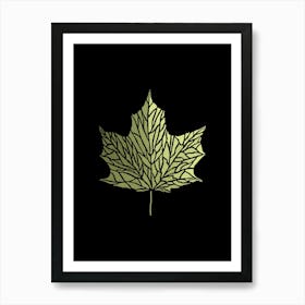 Maple Leaf Golden On Black Background Art Print