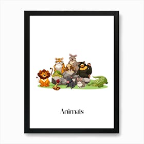 54.Beautiful jungle animals. Fun. Play. Souvenir photo. World Animal Day. Nursery rooms. Children: Decorate the place to make it look more beautiful. Art Print