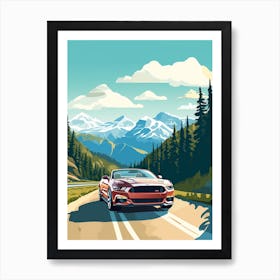 A Ford Mustang Car In Icefields Parkway Flat Illustration 1 Art Print