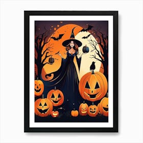 Witch With Pumpkins 2 Art Print