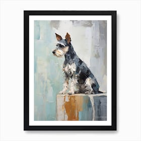 Miniature Schnauzer Dog, Painting In Light Teal And Brown 2 Art Print