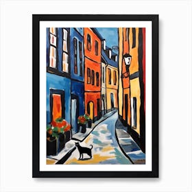 Painting Of A Street In Copenhagen Denmark With A Cat In The Style Of Matisse 1 Art Print