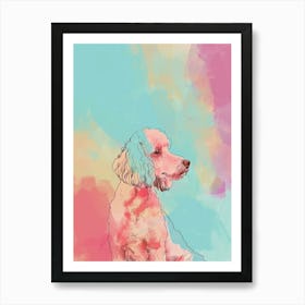 Poodle Dog Pastel Line Watercolour Illustration  4 Art Print