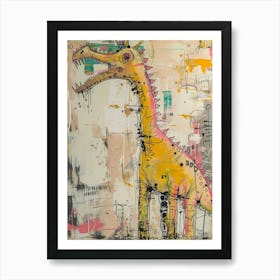 Graffiti Mustard Pastel Dinosaur Paint Splash Portrait 1 Art Print