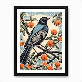 Vintage Bird Linocut Mockingbird 2 Art Print