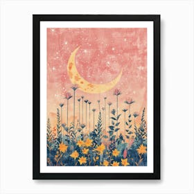 Moon And Flowers Art Print