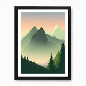 Misty Mountains Vertical Composition In Green Tone 4 Art Print