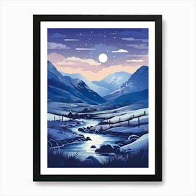 Winter Travel Night Illustration Snowdonia National Park 2 Art Print