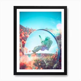 Astronaut In The Mirror And Flowers Art Print