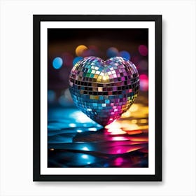 Heart Shaped Disco Ball Imbued With Vibrant Hues Floats Amidst A Soft Ethereal Glow Reflections C Art Print