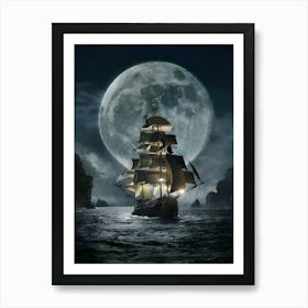 Pirate Ship At Night 1 Art Print