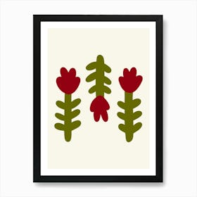 Naif Flowers Simple Composition Red Green Art Print