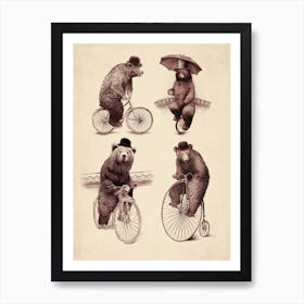 Bears On Bicycles Art Print