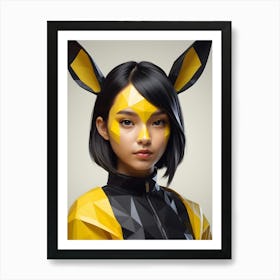 Low Poly Rabbit Girl, Black And Yellow (4) Art Print