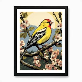 Vintage Bird Linocut American Goldfinch 1 Art Print