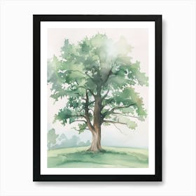 Oak Tree Atmospheric Watercolour Painting 12 Art Print