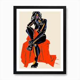 Woman Resting Her Chin On Her Hand Dark Art Print