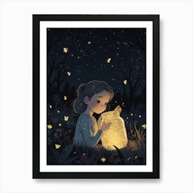 Little Girl With A Jar Of Butterflies Art Print