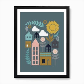 Scandi Village Scene In Colour Art Print