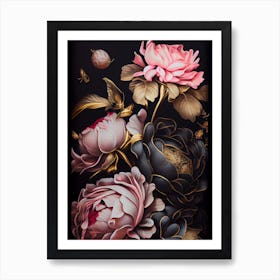 Peonies Elegant Vintage Art Print