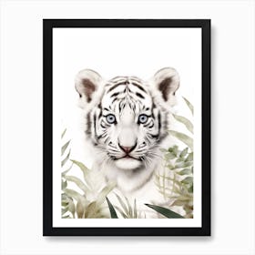 Watercolour Jungle Animal White Tiger 1 Art Print