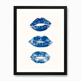 Lipstick Kisses Blue Poster Art Print