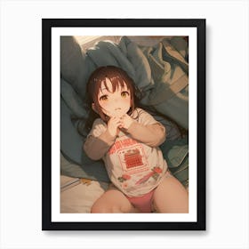 Cute Anime Girl Laying In Bed Art Print