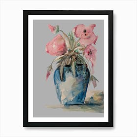 Pink flowers in vase watercolour illustration painting Art Print