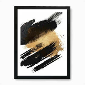 Black And Gold Brush Strokes 11 Art Print