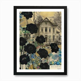 Black Flowers Scrapbook Collage Cottage 2 Art Print