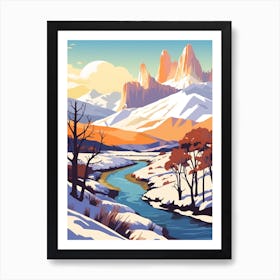 Vintage Winter Travel Illustration Patagonia Argentina 1 Art Print