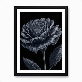 A Carnation In Black White Line Art Vertical Composition 55 Art Print