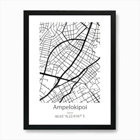 Ampelokipoi,Greece Minimalist Map Art Print