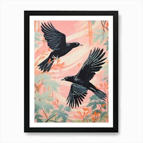 Vintage Japanese Inspired Bird Print Blackbird 4 Art Print