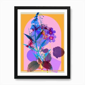 Forget Me Not 6 Neon Flower Collage Art Print