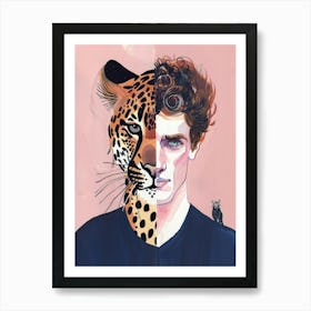 Man And A Leopard 1 Art Print