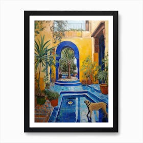 Painting Of A Dog In Jardin Majorelle, Morocco In The Style Of Gustav Klimt 04 Art Print