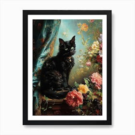 Black Rococo Inspired Cat  4 Art Print