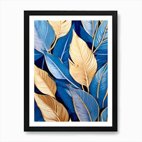 Blue And Gold Leaves Art Print