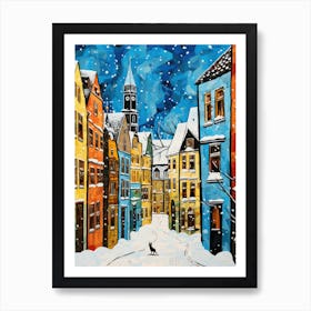 Cat In The Streets Of Munich   Germany With Snow 1 Art Print