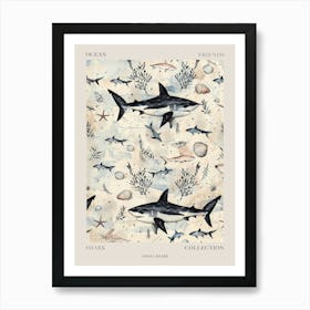 Pastel Beige Angel Shark Illustration Pattern Poster Art Print
