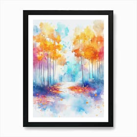 Watercolor Of Autumn Trees Art Print