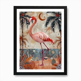 Greater Flamingo And Coconut Trees Boho Print 4 Art Print