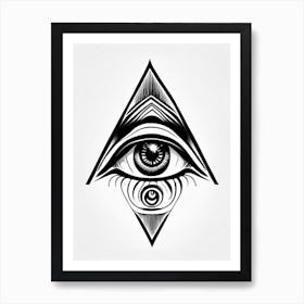 Mysticism, Symbol, Third Eye Simple Black & White Illustration 4 Art Print