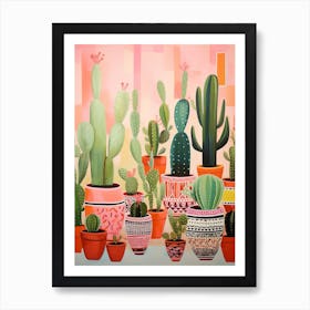 Green And Pink Cactus Still Life 3 Art Print