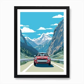 A Mini Cooper In The Route Des Grandes Alpes Illustration 3 Art Print