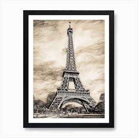 Eiffel Tower Paris France Sketch Drawing Style 10 Art Print