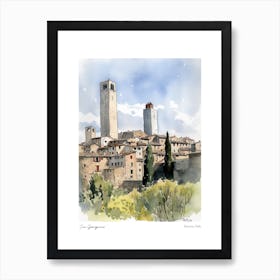 San Gimignano, Tuscany, Italy 4 Watercolour Travel Poster Art Print