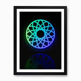 Neon Blue and Green Abstract Geometric Glyph on Black n.0005 Art Print
