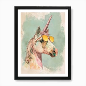 Pastel Unicorn In Sunglasses Illustration 2 Art Print